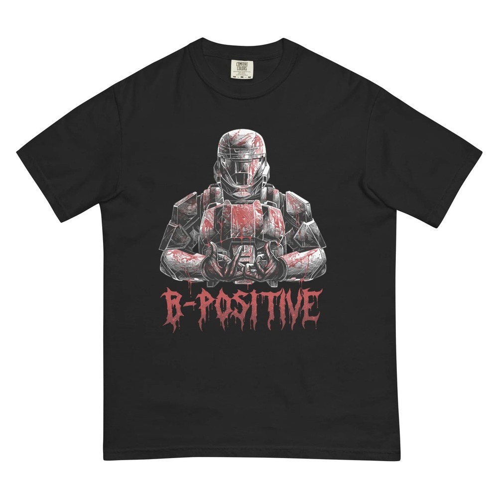 Comfort Colors B-Positive Armored Soldier Graphic T-Shirt Mens Black Size M